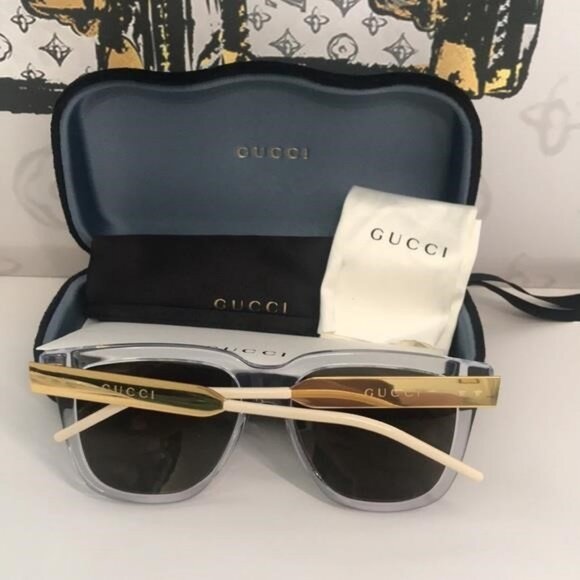New Authentic Gucci GG0976S 004 Crystal Gold Mirror Oversized Sunglasses - Picture 10 of 11